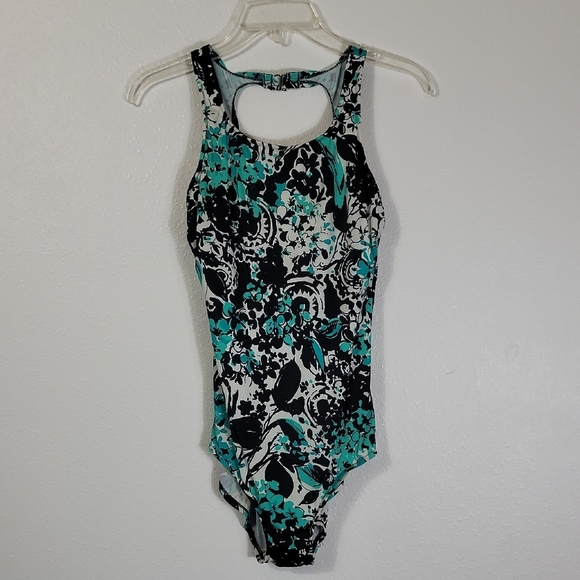 Vintage Maxine Of Hollywood One Piece Swimsuit Size 10 Pinup Floral High Cut 90s - Picture 1 of 15